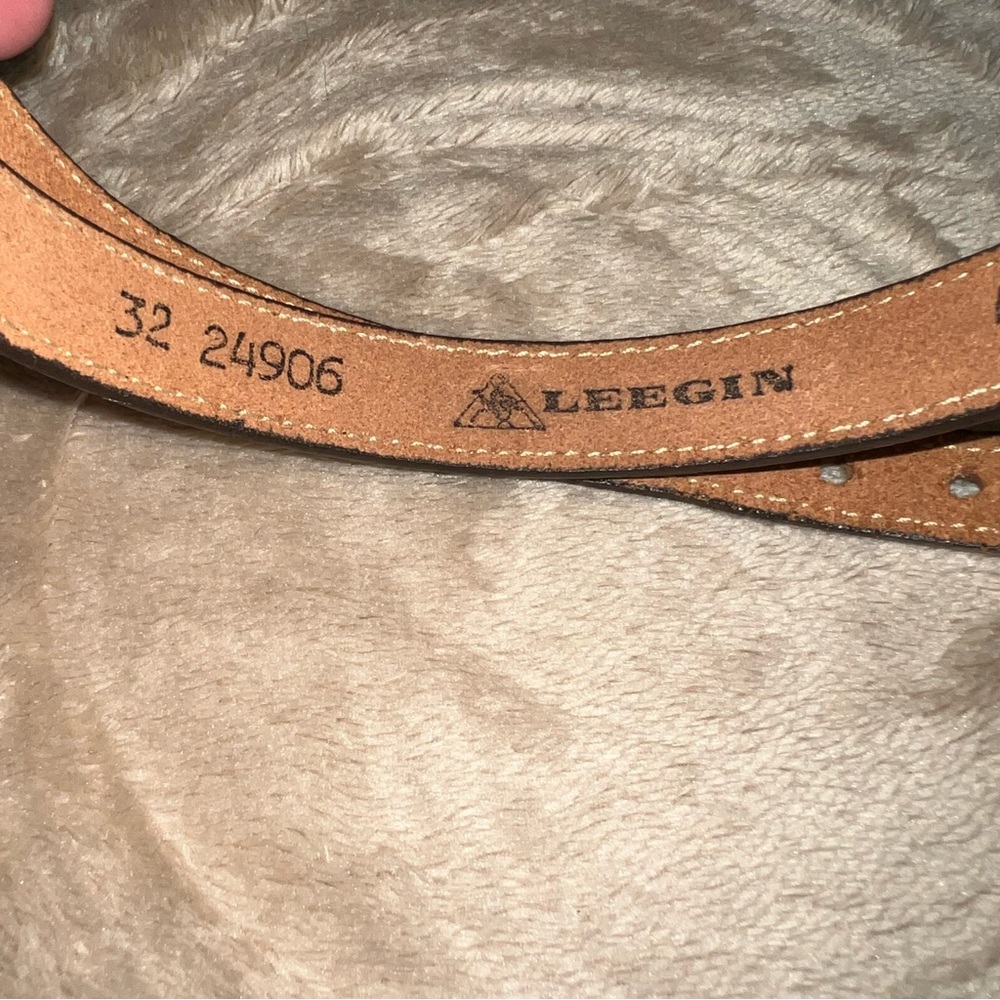 LeeGin Genuine Leather Western Stitched Belt Brown Size 32 - Picture 3 of 6